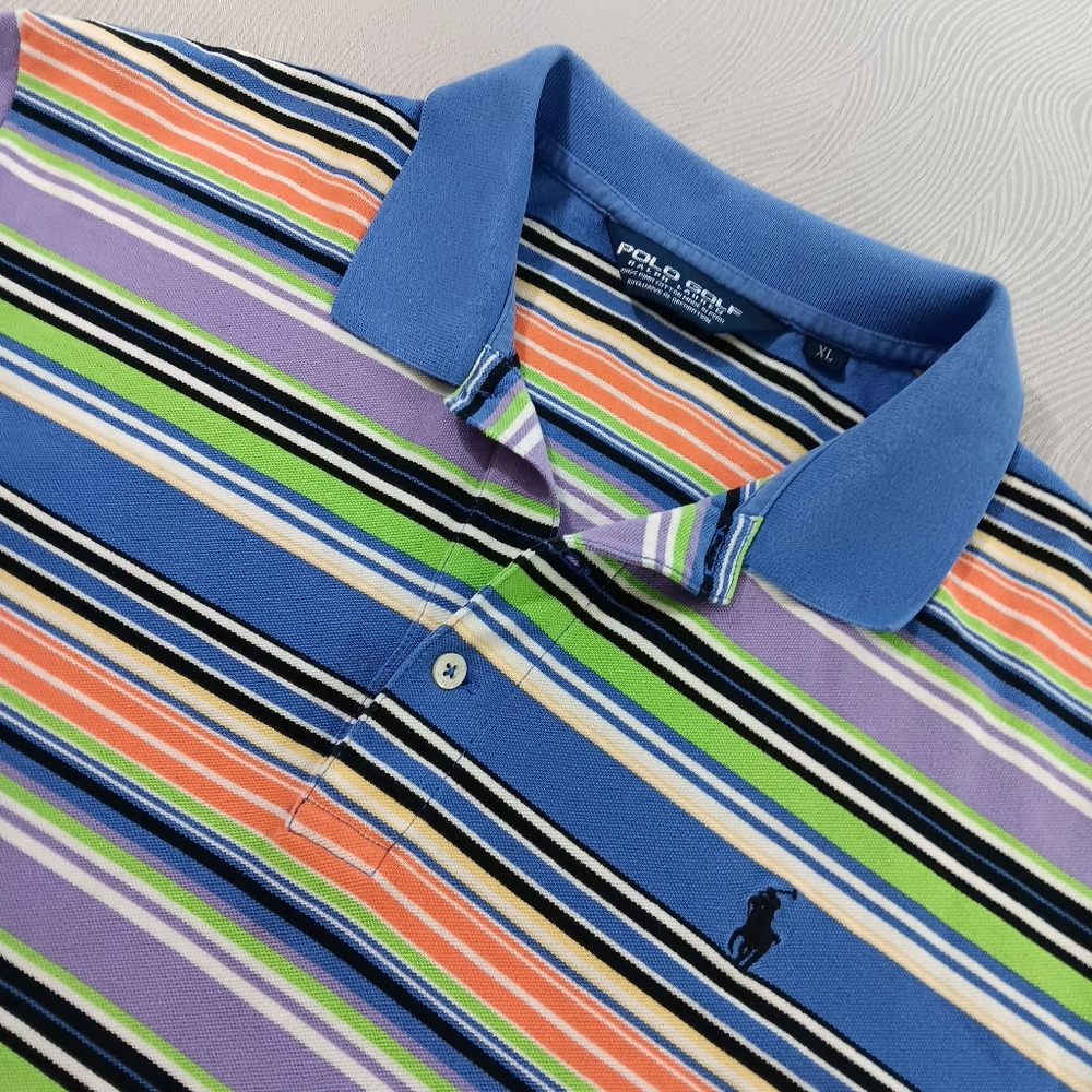 VTG Polo Golf Ralph Lauren Men's XL Striped Short Sleeve Shirt Preppy 90s